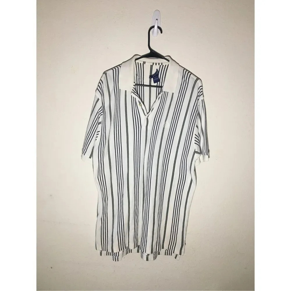 Mens Izod Polo Size Large Green Navy White Striped Polo Casual Spring Summer